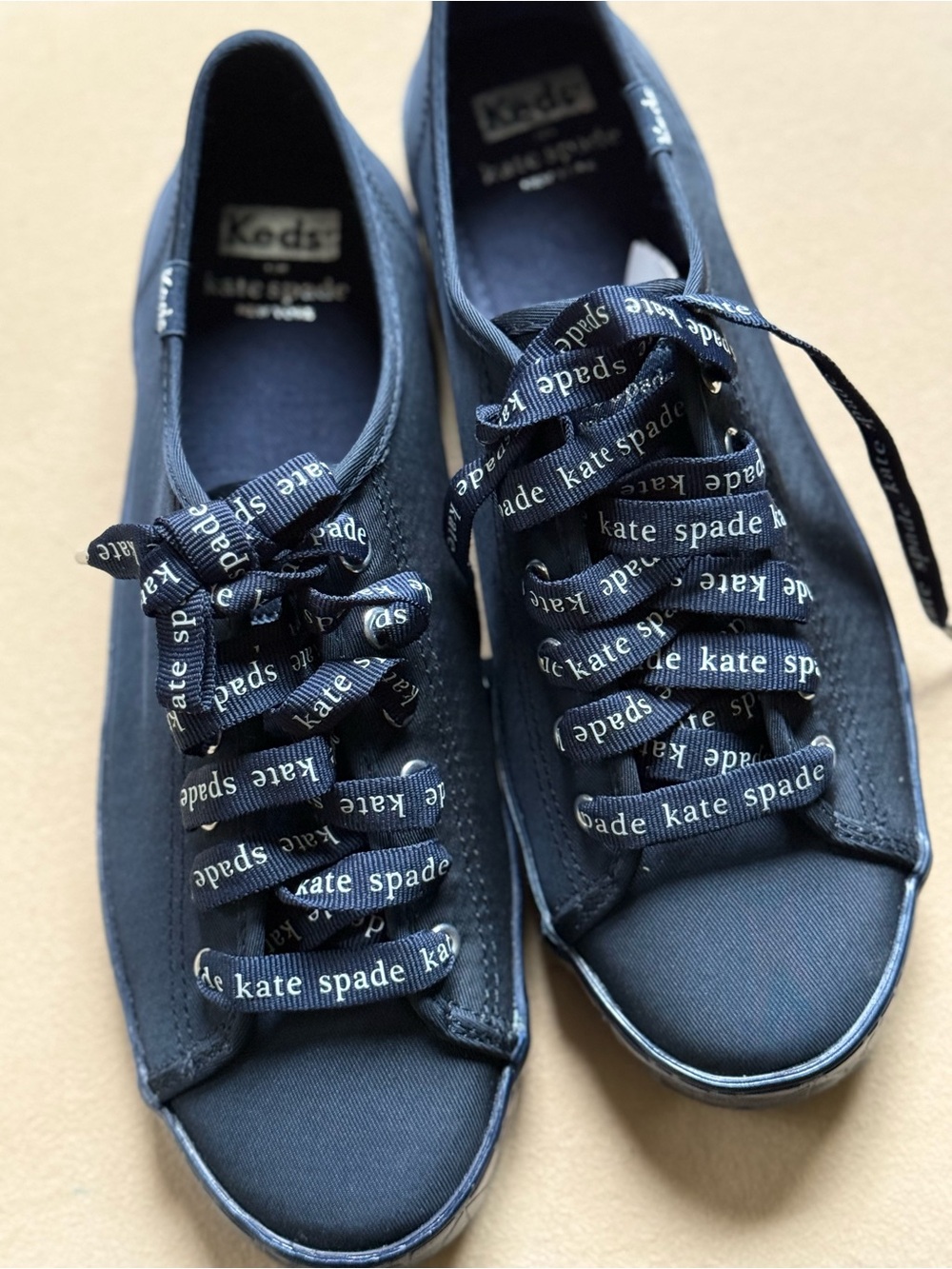 Keds x Kate Spade New York Kickstart Satin Logo Sneakers -Navy-size9. Brand New